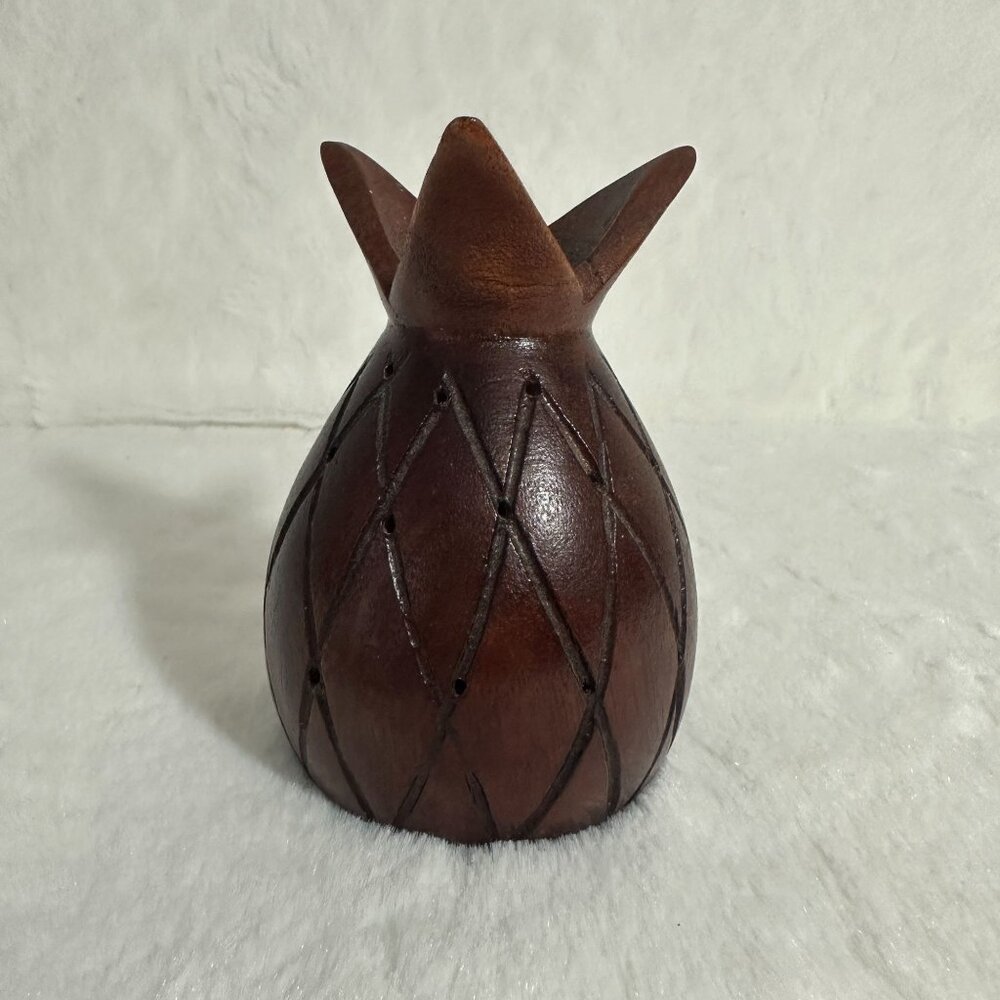 Vintage Handcrafted Wooden Pineapple Intricate Carved Design MCM candle holder